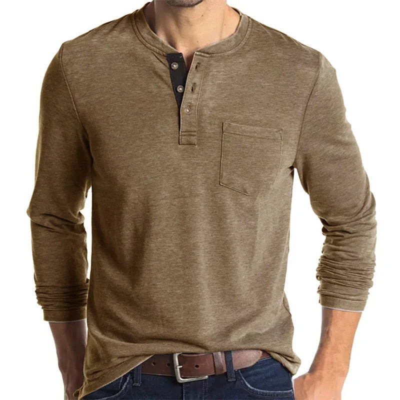 Herren Langarm T-Shirt Rundhals V-Ausschnitt Baumwolle Weiß - Eveloria