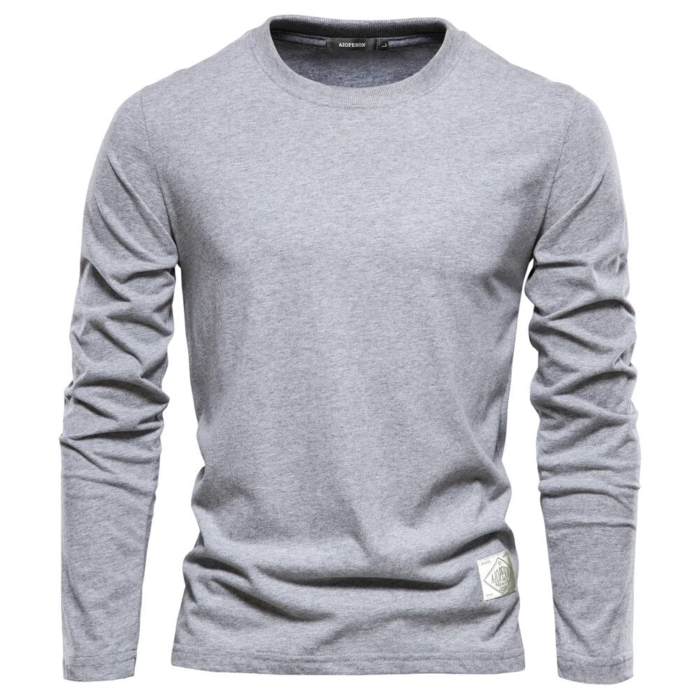 Langarm-T-Shirt – Langarm-Shirt für Männer mit Rundhalsausschnitt und einfarbig-Hellgrau-XS-Chaps Herrenmode