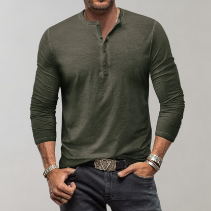 Herren Langarm-T-Shirt Viertelknopfleiste Weiß - Eveloria