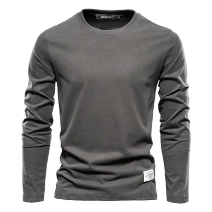 Langarm-T-Shirt | Rundhalsausschnitt | Einfarbig | Langarm-Weste | Herrenbekleidung-Dunkelgrau-S-Chaps Herrenmode