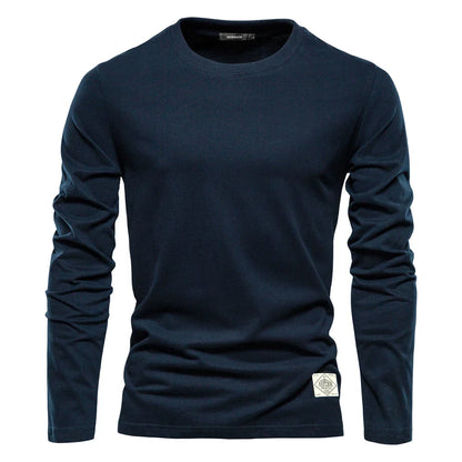 Langarm-T-Shirt | Rundhalsausschnitt | Einfarbig | Langarm-Weste | Herrenbekleidung-Marineblau-S-Chaps Herrenmode