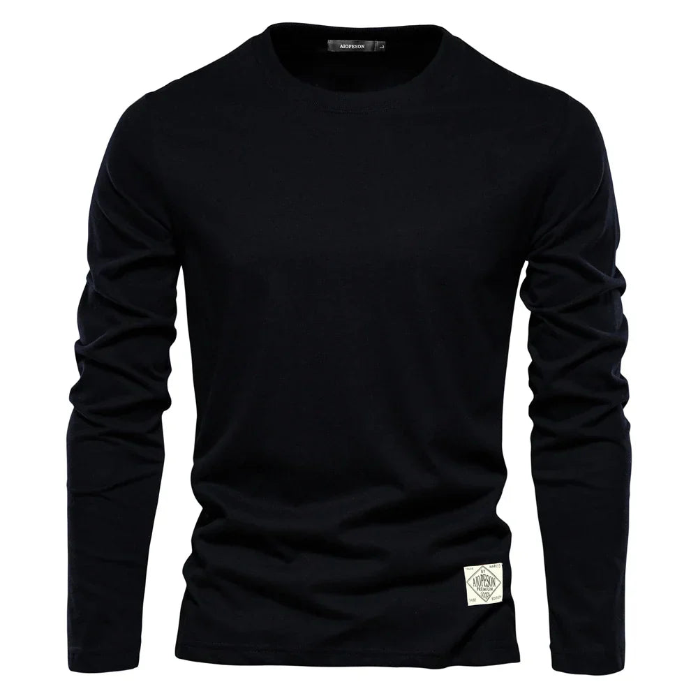 Langarm-T-Shirt | Rundhalsausschnitt | Einfarbig | Langarm-Weste | Herrenbekleidung-Schwarz-S-Chaps Herrenmode