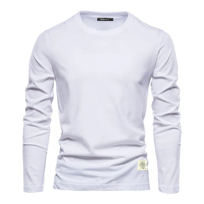 Langarm-T-Shirt | Rundhalsausschnitt | Einfarbig | Langarm-Weste | Herrenbekleidung-Weiß-S-Chaps Herrenmode