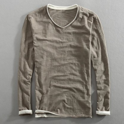 Langarm-T-Shirt | V-Ausschnitt | Langarm-Shirts | Herrenbekleidung-Braun-S-Chaps Herrenmode