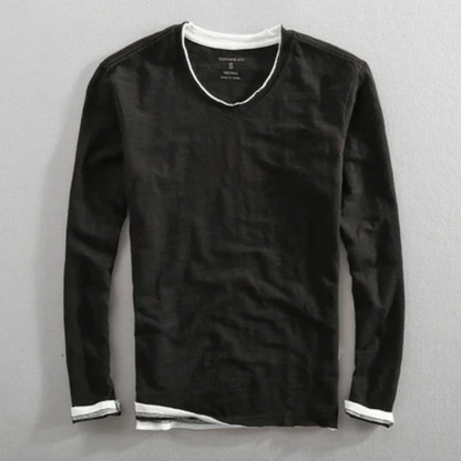 Herren Langarm-T-Shirt V-Ausschnitt Weiß - Eveloria