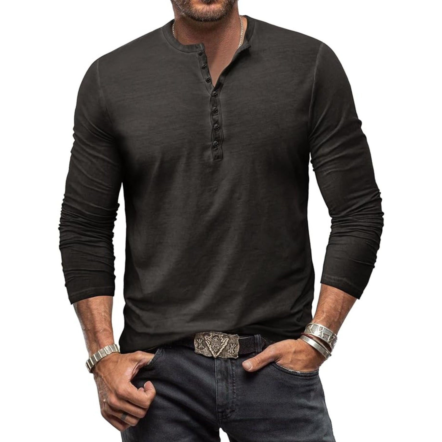 Herren Langärmel T-Shirt Casual Henley Shirt - Eveloria