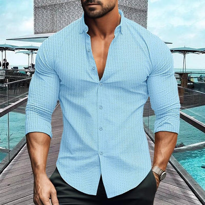 Langarmhemd | Atmungsaktiv | Mit Kragen | Hemd mit Knöpfen | Herrenhemden-Blau-S-Chaps Herrenmode
