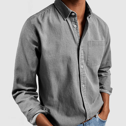 Langarmhemd | Regular Fit | Hemd mit Kragen | Hemd mit Knopfleiste | Herrenhemd-Grau-S-Chaps Herrenmode