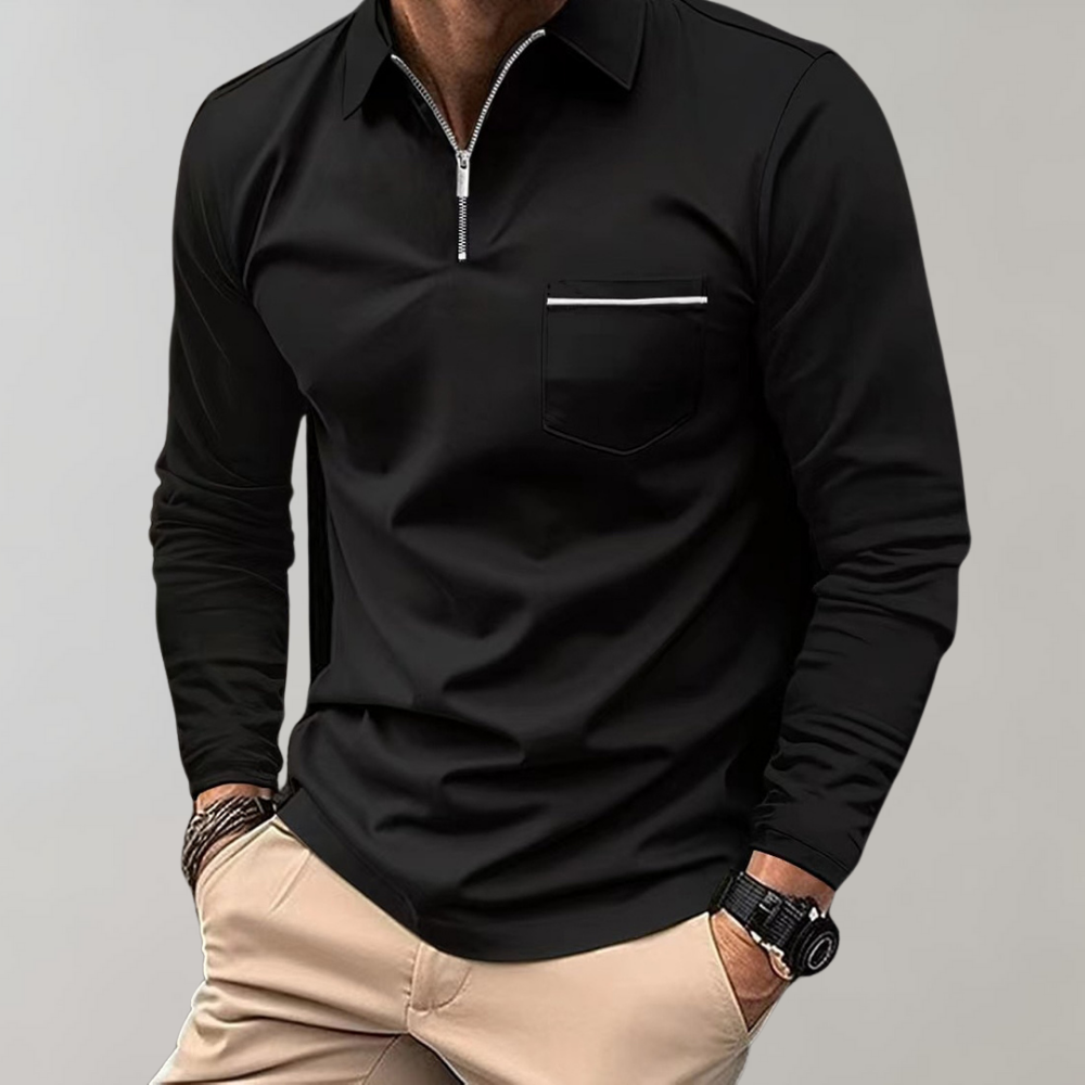 Herren Poloshirt Langarm Kragen Viertelreißverschluss - Eveloria