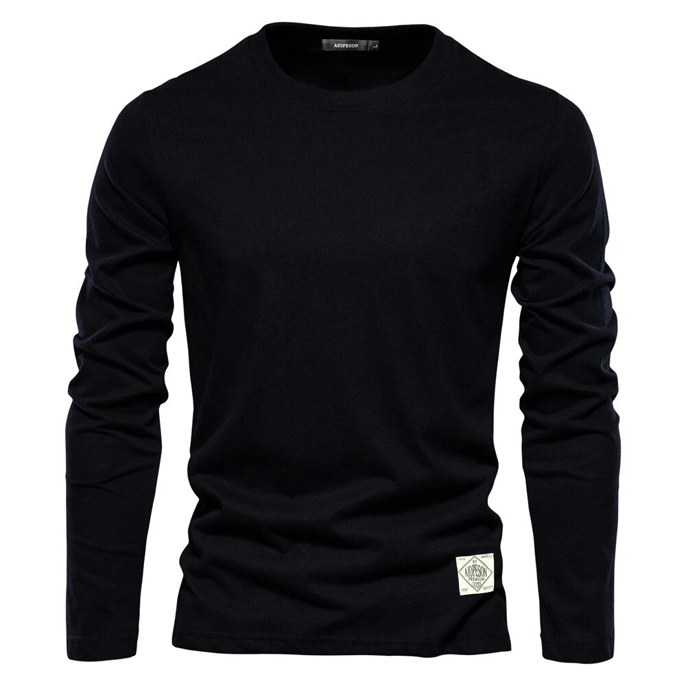 Langarmshirt - Baumwolle - Rundhalsausschnitt - Langarm T-Shirt - Herrenhemden-Schwarz-S-Chaps Herrenmode