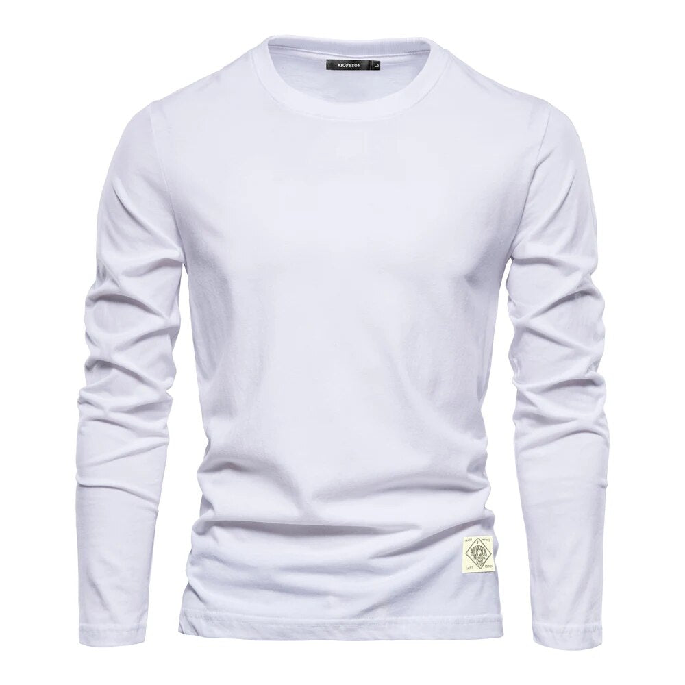 Langarmshirt - Baumwolle - Rundhalsausschnitt - Langarm T-Shirt - Herrenhemden-Weiß-S-Chaps Herrenmode