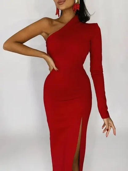 Eveloria Damenkleid Elegantes Ein Schulter Seidenoptik Schwarz - Eveloria