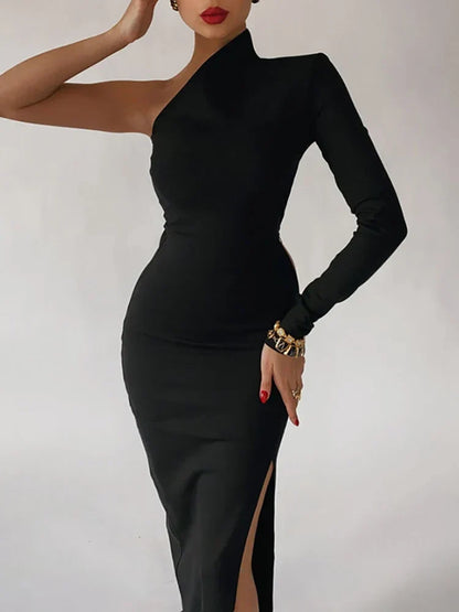 Eveloria Damenkleid Elegantes Ein Schulter Seidenoptik