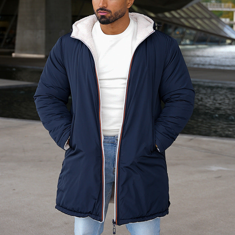Lange Fleecejacke | Mit Reißverschluss | Mit Kapuze | Winterfleece | Fleecejacke für Männer-Blau-S-Chaps Herrenmode