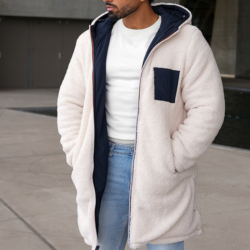 Herren Fleecejacke Lang Mit Reißverschluss Und Kapuze Schwarz - Eveloria