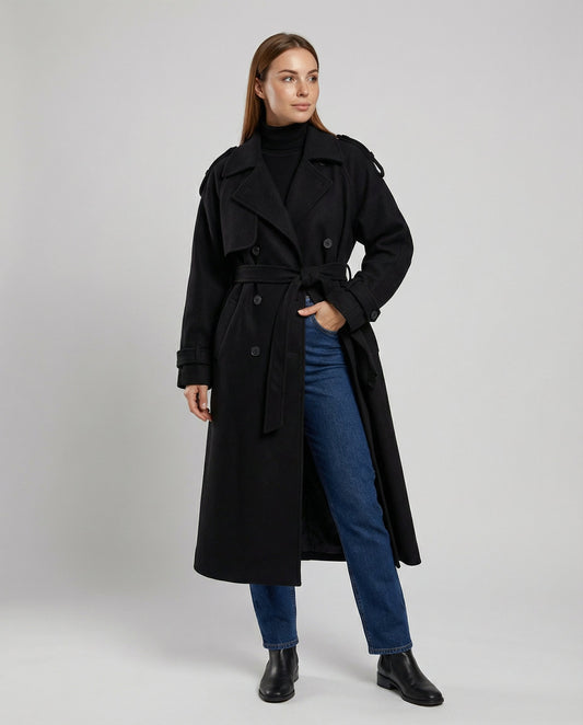 Oversized Damen Winterjacke Wolle Schwarz - Eveloria