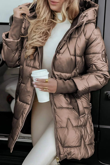 Damen Wintersteppjacke Lang Warm Leicht Winddicht