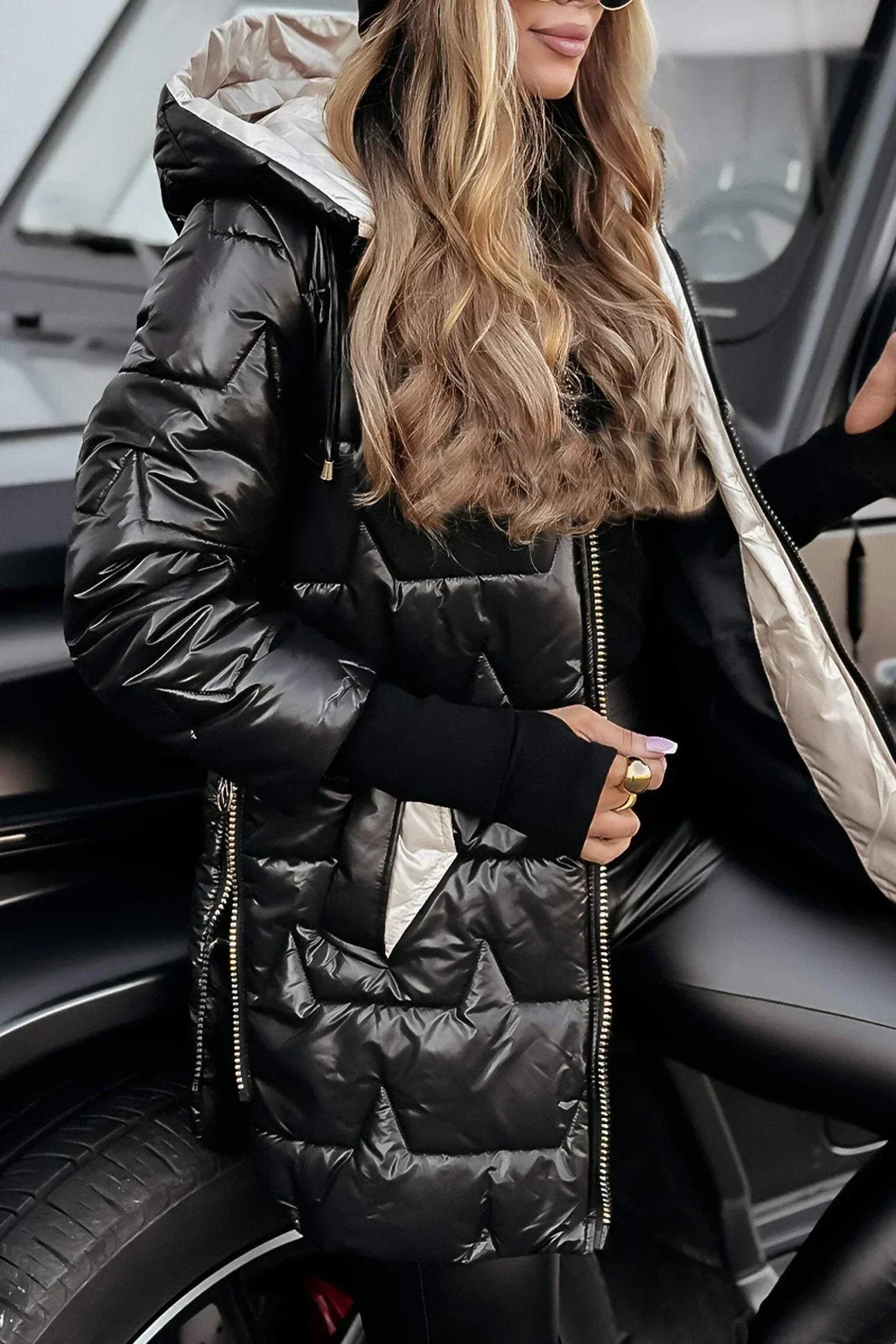 Damen Wintersteppjacke Lang Warm Leicht Winddicht