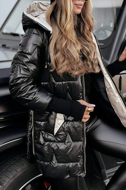 Damen Wintersteppjacke Lang Warm Leicht Winddicht