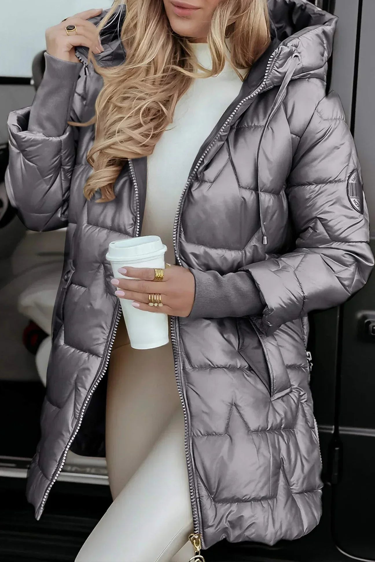 Damen Wintersteppjacke Lang Warm Leicht Winddicht