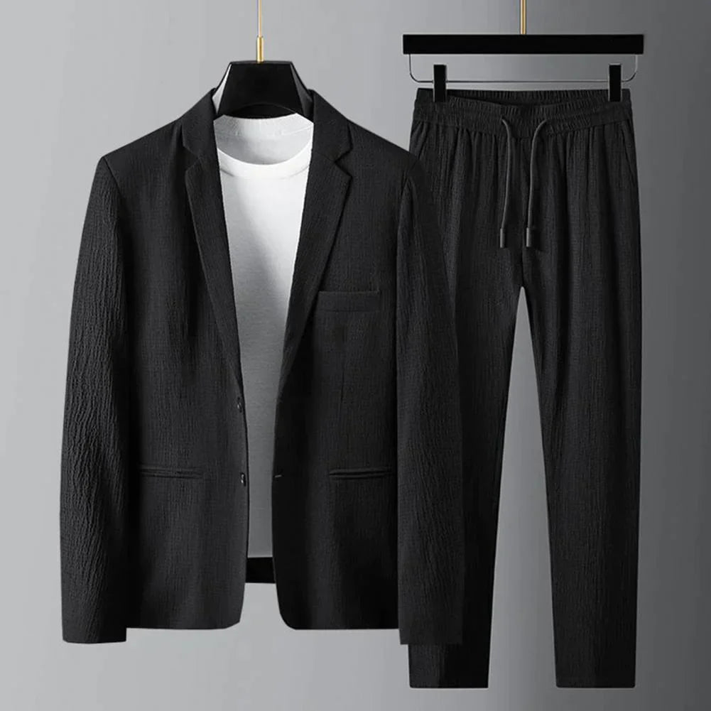 Männer Anzug Set Zweiteilig Leicht Kordelzug Hosen Blazer - Eveloria