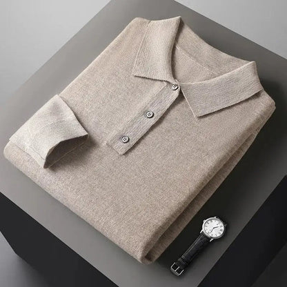 Herren Langarm Polo Shirt Kragen Teilknopfleiste Weiß