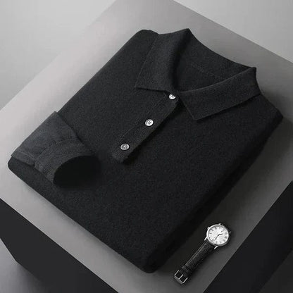 Herren Langarm Polo Shirt Kragen Teilknopfleiste Weiß