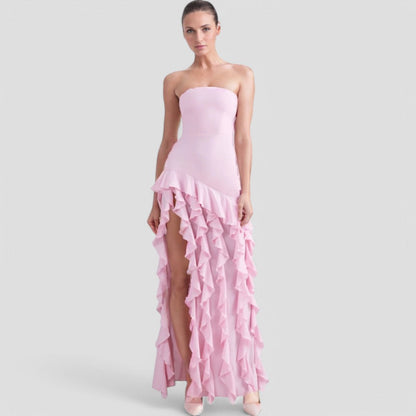 Eveloria Damen Ärmelloses Rüschenkleid Elegantes Seidenkleid