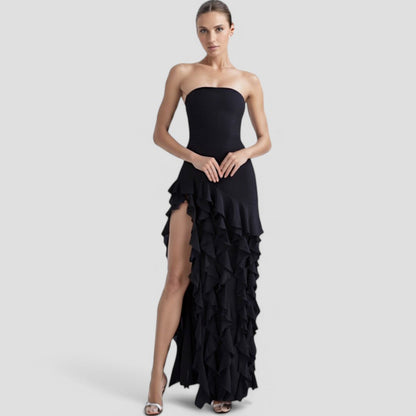 Eveloria Damen Ärmelloses Rüschenkleid Elegantes Seidenkleid