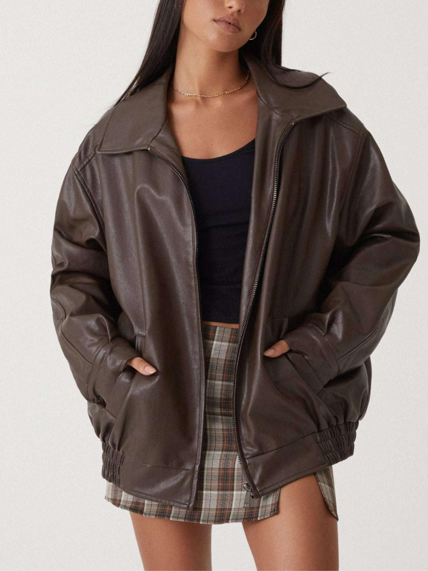 Eveloria Damen Lederjacke Oversized Winter