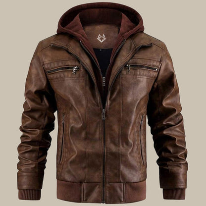 Herren Lederjacke Abnehmbare Kapuze