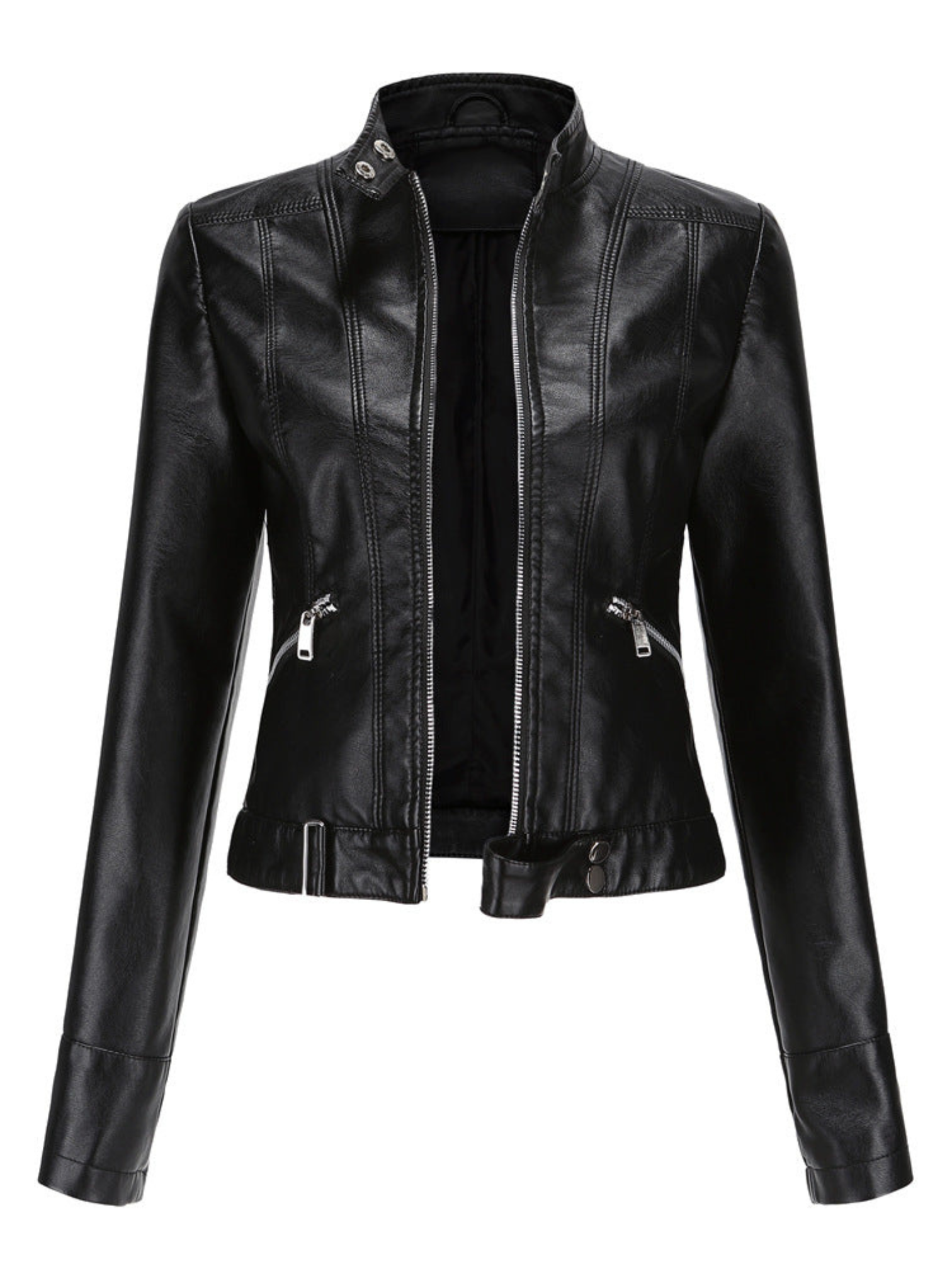 Damen Lederjacke Taillierte Passform Schwarz - Eveloria