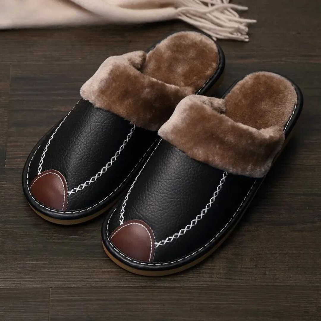 Leder Hausschuhe | Slipper | Winter | Herren Hausschuhe | Hausschuhe Herren-Schwarz Braun-38-Chaps Herrenmode