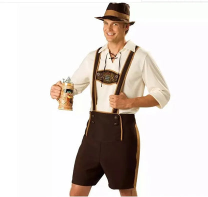 Herren Lederhosen Oktoberfest Kostüm Bayerisch Braun - Eveloria
