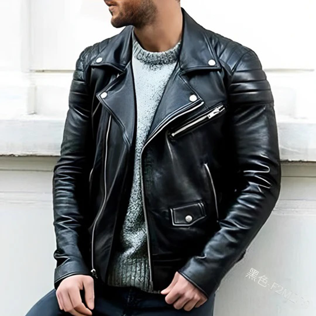 Herren Lederjacke Reißverschluss Schwarz - Eveloria