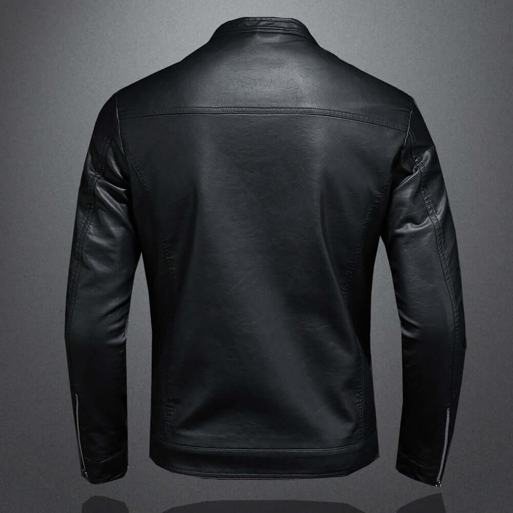 Herren Lederjacke Zip-Up Moto Bikerjacke Schwarz - Eveloria
