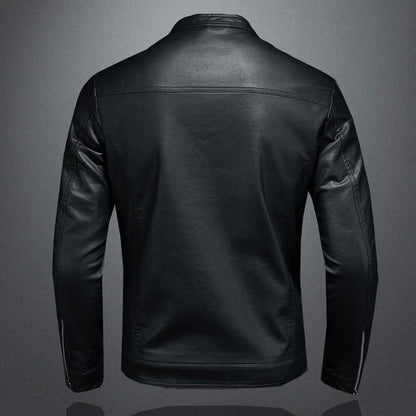 Herren Lederjacke Zip-Up Moto Bikerjacke Schwarz - Eveloria