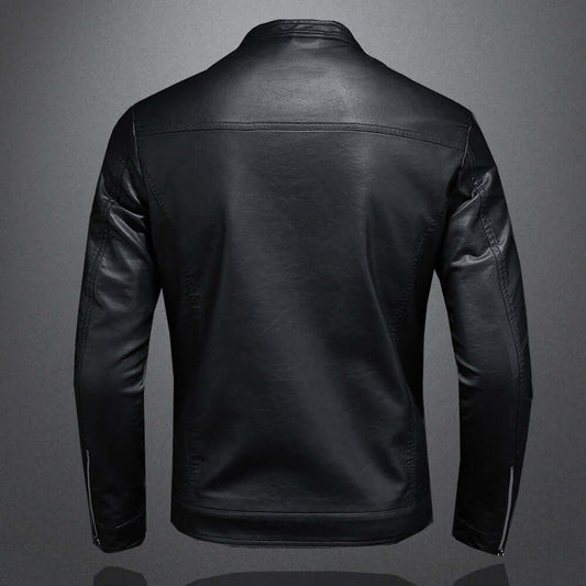 Herren Lederjacke Zip-Up Moto Bikerjacke Schwarz - Eveloria