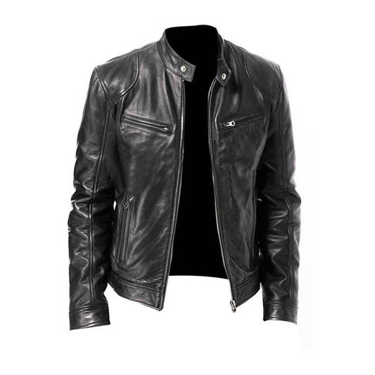 Herren Lederjacke Klassische Bikerjacke Reißverschluss Schwarz - Eveloria