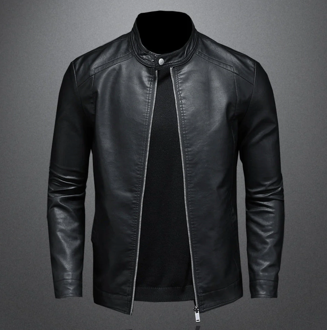 Herren Lederjacke Slim Fit Reißverschluss Bikerjacke Schwarz - Eveloria