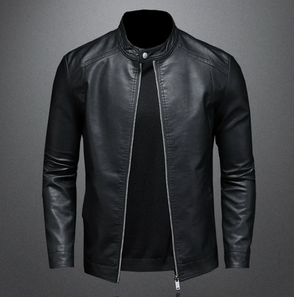 Herren Lederjacke Slim Fit Reißverschluss Bikerjacke Schwarz - Eveloria
