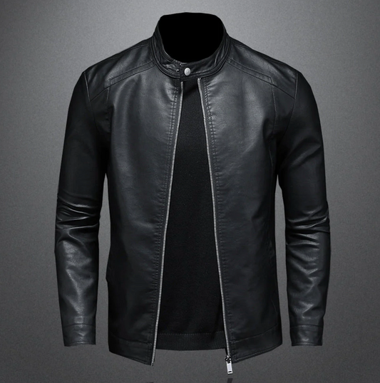 Herren Lederjacke Slim Fit Reißverschluss Bikerjacke Schwarz - Eveloria