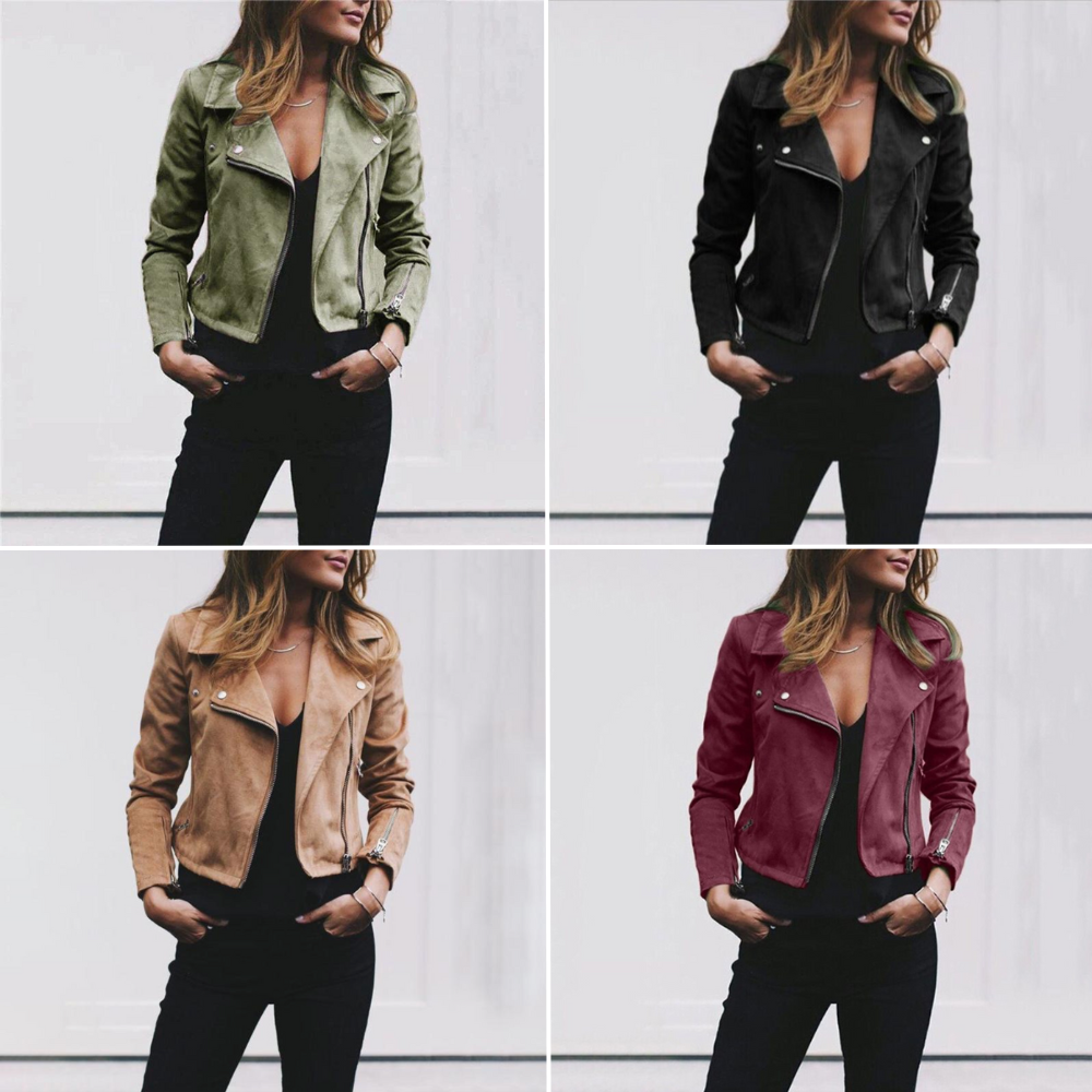 Eveloria Damen Lederbikerjacke Wildleder Braun - Eveloria