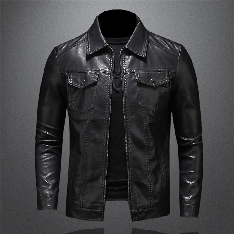 Herren Lederjacke Schwarz Kunstleder - Eveloria