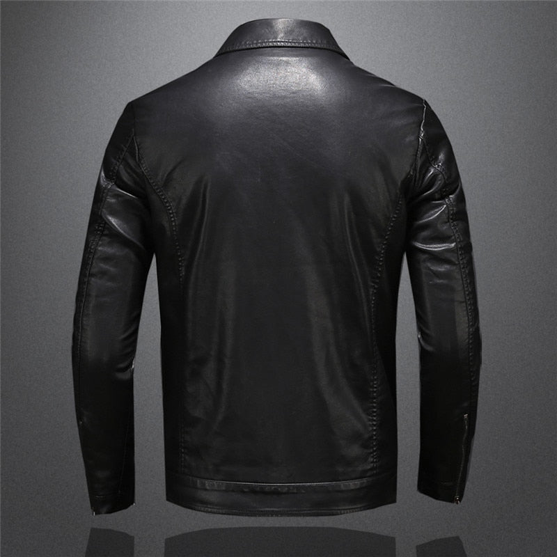 Lederjacke - Schwarze Slim Fit Kunstlederjacke für Männer-Chaps Herrenmode