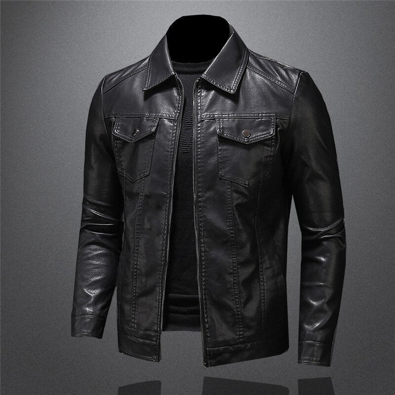 Lederjacke - Schwarze Slim Fit Kunstlederjacke für Männer-Chaps Herrenmode
