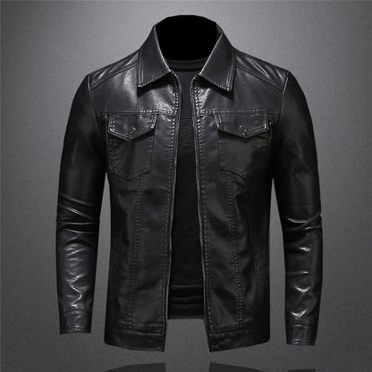 Herren Lederjacke Slim Fit Schwarz Kunstleder - Eveloria