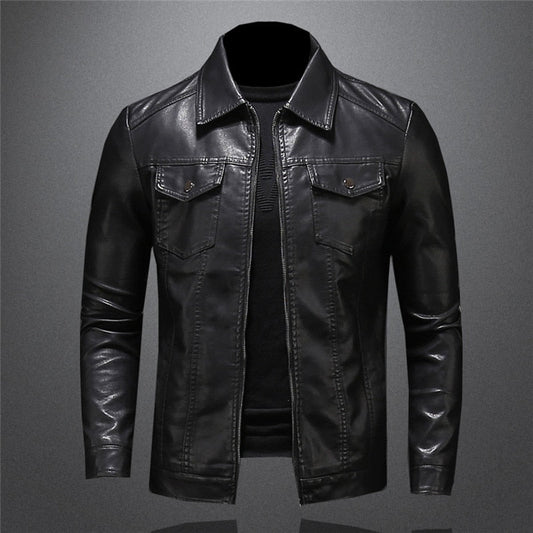 Herren Lederjacke Slim Fit Schwarz Kunstleder - Eveloria