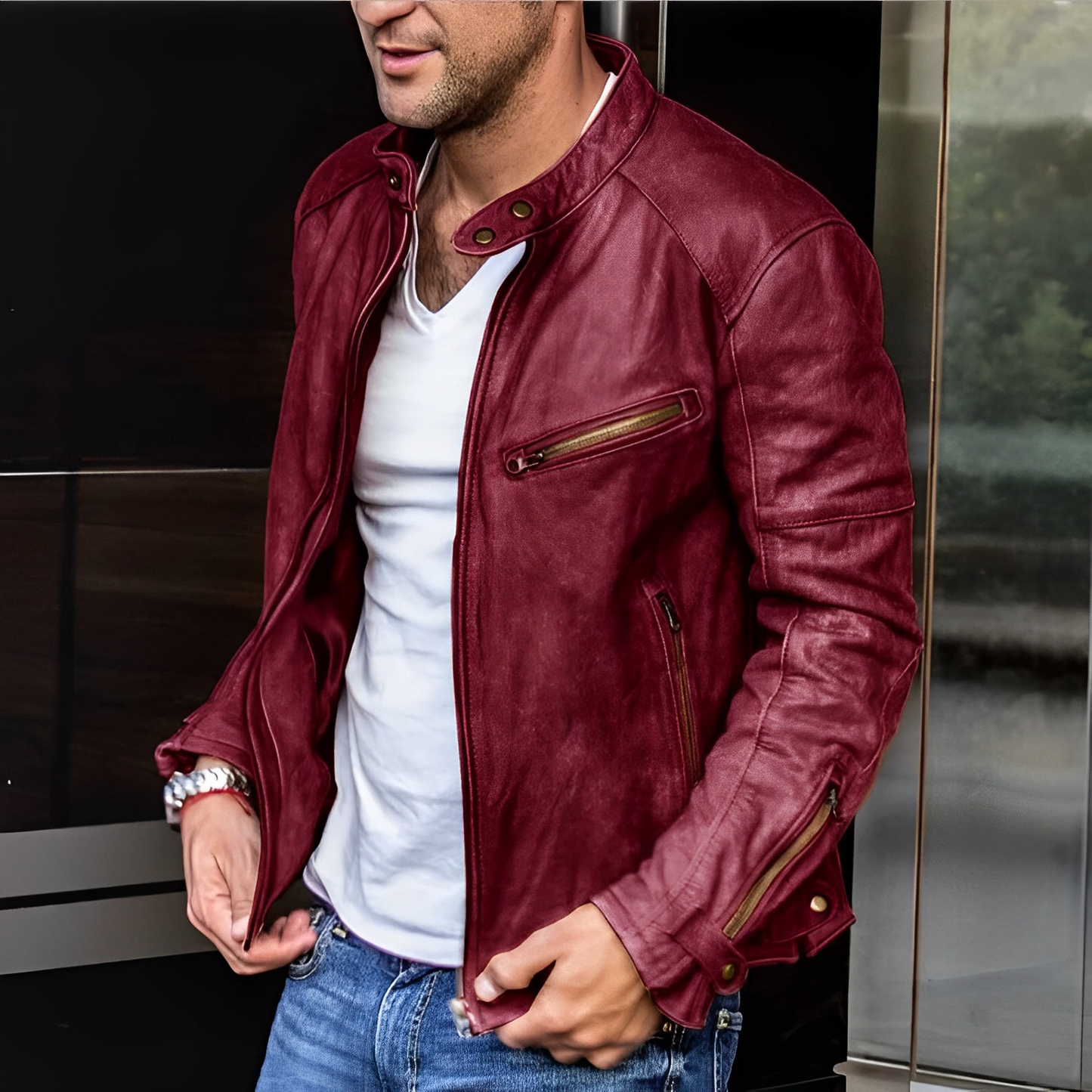 Herren Lederjacke Zip-Up Vintage Bikerjacke - Eveloria