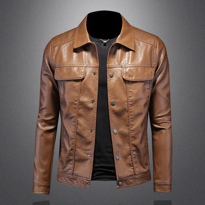 Herren Lederjacke Bikerjacke Mit Taschen Schwarz - Eveloria